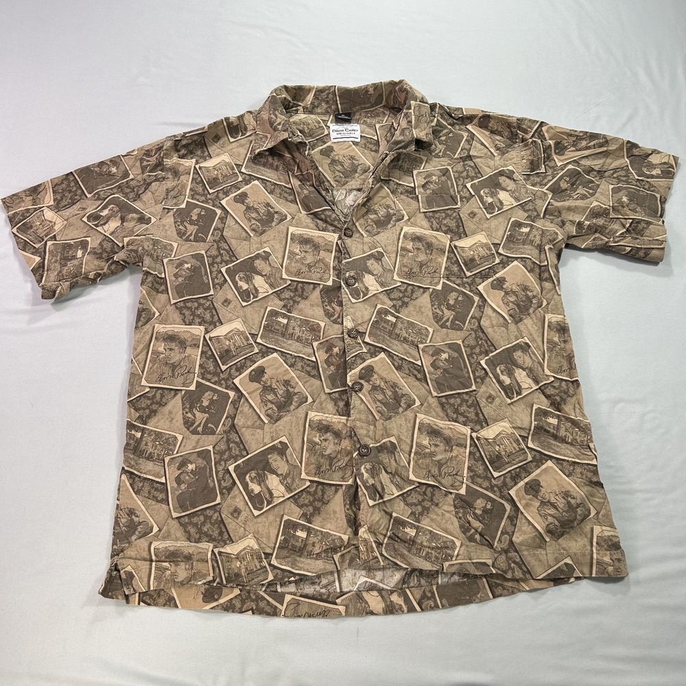 David Carey Originals Shirt Mens XL Brown Elvis Presley Button Up Vintage Photos